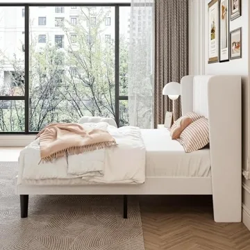 Affordable Velvet Bed Frame with Wingback Headboard