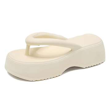 No.6 JCZJANA Women's Platform Flip Flops, Casual Wedges Sandals With Arch Support, Summer Chunky Heeled Slides, Beach Thong Slippers 9