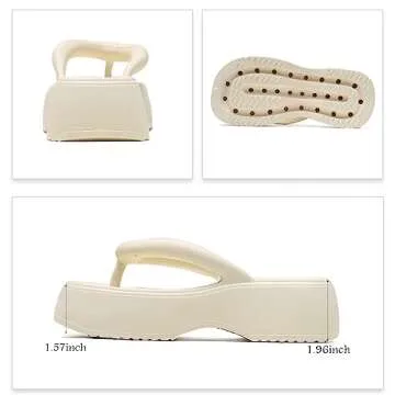 No.6 JCZJANA Women's Platform Flip Flops, Casual Wedges Sandals With Arch Support, Summer Chunky Heeled Slides, Beach Thong Slippers 9