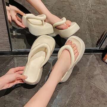 No.6 JCZJANA Women's Platform Flip Flops, Casual Wedges Sandals With Arch Support, Summer Chunky Heeled Slides, Beach Thong Slippers 9