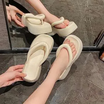 No.6 JCZJANA Women's Platform Flip Flops, Casual Wedges Sandals With Arch Support, Summer Chunky Heeled Slides, Beach Thong Slippers 9