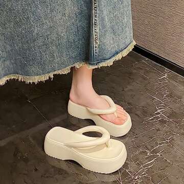 No.6 JCZJANA Women's Platform Flip Flops, Casual Wedges Sandals With Arch Support, Summer Chunky Heeled Slides, Beach Thong Slippers 9