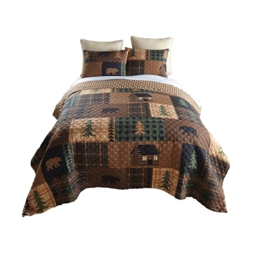 Donna Sharp Twin Quilt Set - Rustic Brown Bear Lodge Bedding - Includes Tote Bag