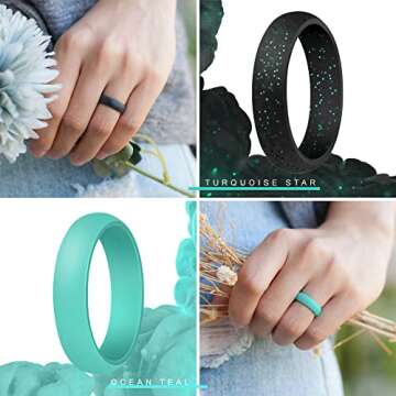 ThunderFit Women's 5.5mm Wide 2mm Thick Silicone Wedding Rings Rubber Bands,Variety Multipack 1-7