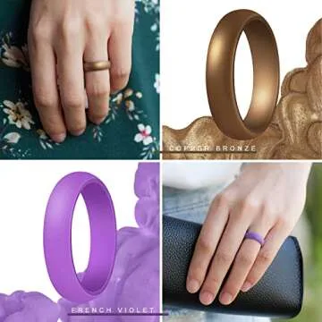 ThunderFit Women's 5.5mm Wide 2mm Thick Silicone Wedding Rings Rubber Bands,Variety Multipack 1-7