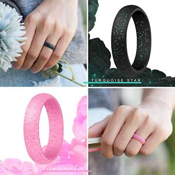 ThunderFit Women's 5.5mm Wide 2mm Thick Silicone Wedding Rings Rubber Bands,Variety Multipack 1-7