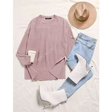 MEROKEETY Fall Casual Crew Neck Pullover Sweater