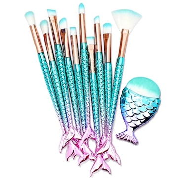 Mermaid Tail Makeup Brushes Set for Teens - Soft & Durable