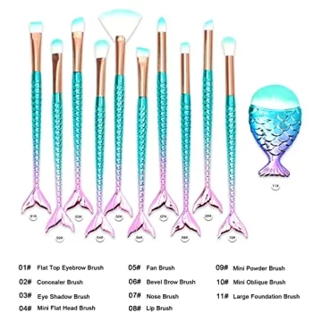 Mermaid Tail Makeup Brushes Set for Teens - Soft & Durable