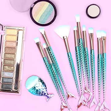 Mermaid Tail Makeup Brushes Set for Teens - Soft & Durable