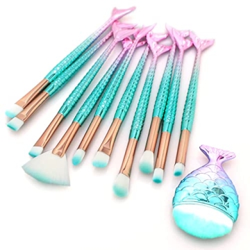 Mermaid Tail Makeup Brushes Set for Teens - Soft & Durable