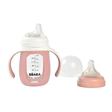 BEABA 2-in-1 Glass Baby Bottle to Glass Transition Sippy Cup, Spill Proof Sippy Cup, Toddler Baby Bo...