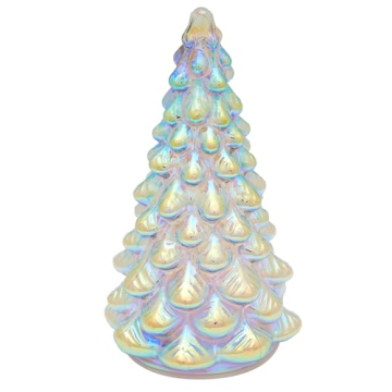 Diahom Tabletop Christmas Tree Glass Timer Lighted Pearl White Small Xmas Trees Table Centerpiece Ma...