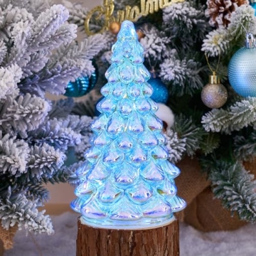 Lighted Mercury Glass Christmas Tree with Timer Decor