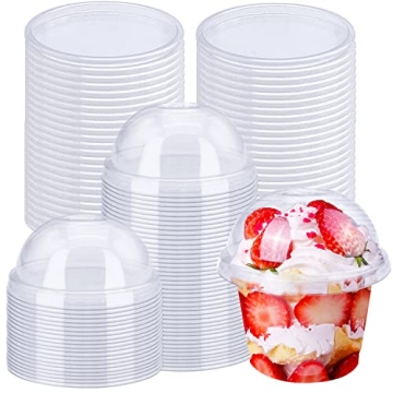 Alaeseje 50 Pack 8oz Disposable Clear Plastic Cups with Dome Lids(Hole in the Lid),PET Dessert Cups,...