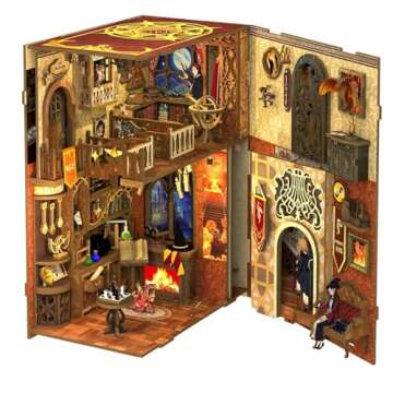 Fsolis Book Nook Kit - DIY Miniature Room House Kit for Adult Activities Decorative Bookend Bookshel...