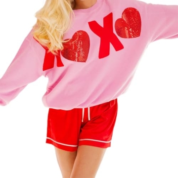SOOKABEILA Valentines Day Sweatshirts for Women Cute Heart Sequin Drop Shoulder Long Sleeve Pullover...