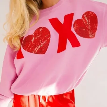 SOOKABEILA Cute Heart Sequin Valentines Sweatshirt for Women