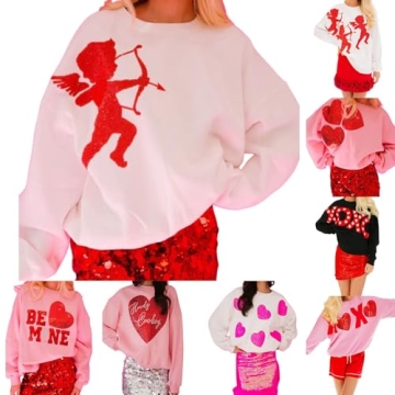 SOOKABEILA Cute Heart Sequin Valentines Sweatshirt for Women