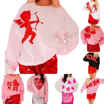 SOOKABEILA Cute Heart Sequin Valentines Sweatshirt for Women