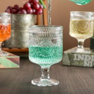 Ymyaye Vintage Wine Glasses Set of 4, 8 oz Goblet Glasses Cocktail Glasses for Beverages, Wine glass Water Globlets for Party, Restaurants, Bar, Wedding, Dinner (Sunflower*4)