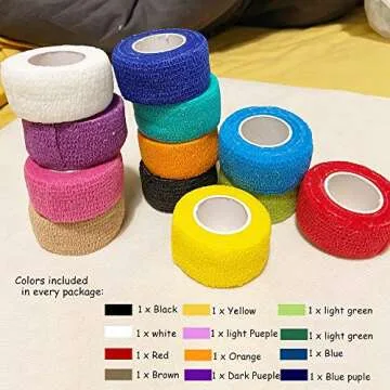 (12-Pack) 1” x 5 Yards | Self Adhesive Bandage Wrap, Kuvvfe Athletic Elastic Cohesive Bandage for Sports Injury,Strain,Knee & Wrist,Ankle Sprains & Swelling First Aid
