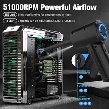 FFG Cordless Compressed Air Duster with LED Light - Portable and Powerful with 6000mAh Rechargeable Battery, 43000RPM-51000RPM for Quick and Efficient Computer and Keyboard Cleaning