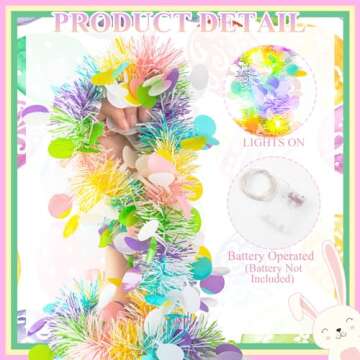 Gloreyan 33FT Easter Tinsel Garland Colorful Easter Egg Metallic Twist Tinsel Garland with Confetti ...
