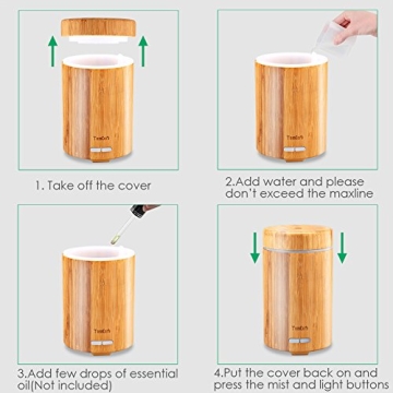 URPOWER OD-A001 Real Bamboo Essential Oil Ultrasonic Aromotherapy Cool Aroma Diffuser with Adjustable Mist Modes, Waterless Auto Shut-Off for Home Office Bedroom Living Room Study Yoga Spa