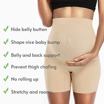 AMPOSH Women's Maternity Shapewear Seamless High Waisted Pregnancy Underwear Mid-Thigh Belly Support Panties(Nude, M)