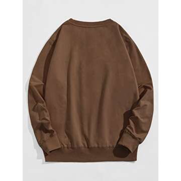 WDIRARA Men's Letter Graphic Print Round Neck Long Sleeve Sweatshirt Tops Pullovers Brown M