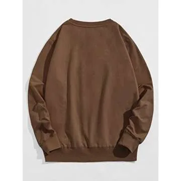 WDIRARA Men's Letter Graphic Print Round Neck Long Sleeve Sweatshirt Tops Pullovers Brown M