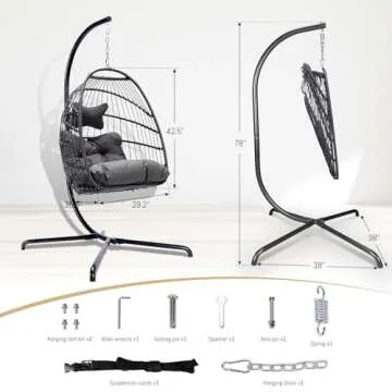 BULEXYARD Swing Egg Chair with Stand Indoor Outdoor Wicker Rattan Patio Basket Hanging Chair with UV Resistant Cushions 350lbs Capacity for Bedroom Balcony Patio (1 Seat, Dark Grey)
