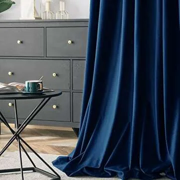 Twin Six Super Soft Blackout Velvet Curtains with 2 Pillow Case,Thermal Insulated Solid Heavy Rod Pocket Window Drapes for Living Room (Navy Blue, 52"x96",2 Panels)