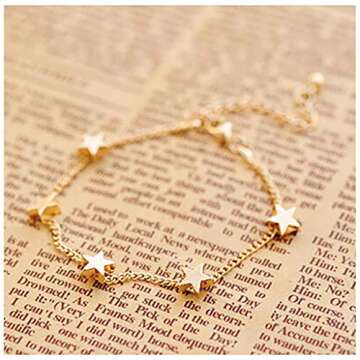 QIAN0813 Women Girls Bangle Simple Gold Filled Chic Heart Trendy Five Stars Fine Chain Bracelet Cuff...
