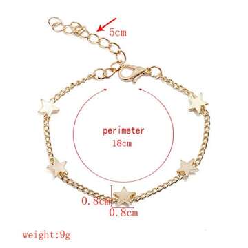 QIAN0813 Women Girls Bangle Simple Gold Filled Chic Heart Trendy Five Stars Fine Chain Bracelet Cuff Jewelry Party Love Bracelet (Star)