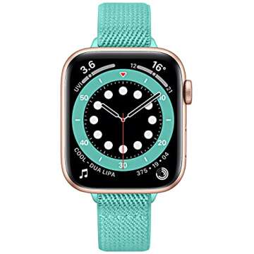 SICCIDEN Slim Stretchy Bands Compatible with Apple Watch Band 42mm 41mm 40mm 38mm, Women Elastics Nylon Thin Strap for iWatch SE2 SE Series 10 9 8 7 6 5 4 3 2 1 (Turquoise/Rose Gold)
