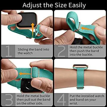 SICCIDEN Slim Stretchy Bands Compatible with Apple Watch Band 42mm 41mm 40mm 38mm, Women Elastics Nylon Thin Strap for iWatch SE2 SE Series 10 9 8 7 6 5 4 3 2 1 (Turquoise/Rose Gold)