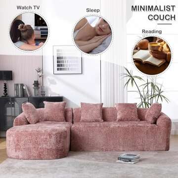 AZSJML Modular Sectional Sofa Couch, 99" L-Shape Sectional Cloud Couch for Living Room, Comfy Boucle Upholstered Deep Seat Couch, Modern Minimalist Sleeper Sofa for Apartment, Office, Pink