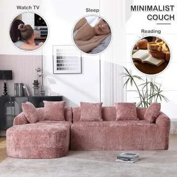 AZSJML Modular Sectional Sofa Couch, 99" L-Shape Sectional Cloud Couch for Living Room, Comfy Boucle Upholstered Deep Seat Couch, Modern Minimalist Sleeper Sofa for Apartment, Office, Pink