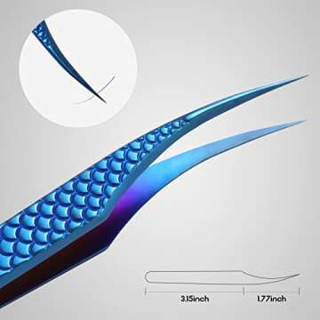 FEITA Diamond Grip Eyelash Extensions Tweezer Lash Precision Tweezers, Japanese Steel Dolphin-shaped & Angled Tip, False Lashes Application Tools, Blue 2Pcs