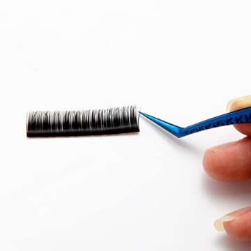 FEITA Diamond Grip Eyelash Extensions Tweezer Lash Precision Tweezers, Japanese Steel Dolphin-shaped & Angled Tip, False Lashes Application Tools, Blue 2Pcs