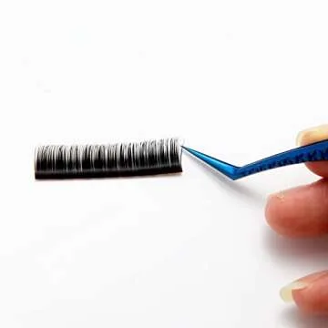 FEITA Diamond Grip Eyelash Extensions Tweezer Lash Precision Tweezers, Japanese Steel Dolphin-shaped & Angled Tip, False Lashes Application Tools, Blue 2Pcs