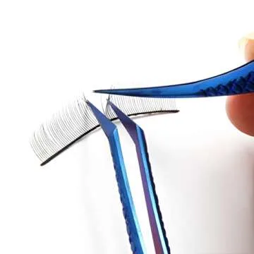 FEITA Diamond Grip Eyelash Extensions Tweezer Lash Precision Tweezers, Japanese Steel Dolphin-shaped & Angled Tip, False Lashes Application Tools, Blue 2Pcs