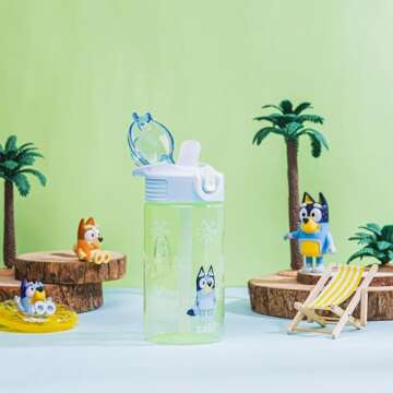 Zak Designs Sage Bluey Kids Water Bottle For School or Travel, 16oz Durable Plastic Water Bottle Wit...