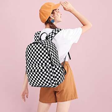 Yusudan Checkered School Backpack for Girls Women, Teens School Bags Bookbags Ladies Laptop Backpack...