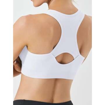FITTIN Racerback Sports Bras for Women - Padded Seamless High Impact Support for Yoga Gym Workout Fitness White/White/White