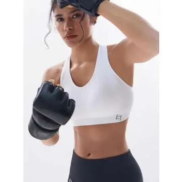 FITTIN Racerback Sports Bras for Women - Padded Seamless High Impact Support for Yoga Gym Workout Fitness White/White/White