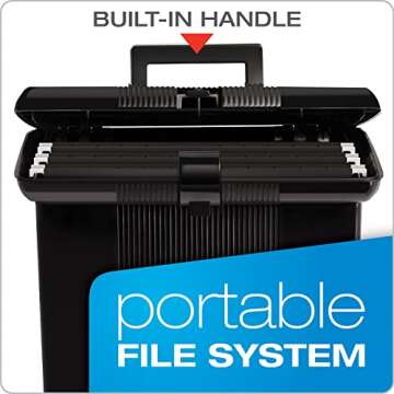 Pendaflex Portable File Box with File Rails, Hinged Lid with Double Latch Closure, Black, 3 Black Le...