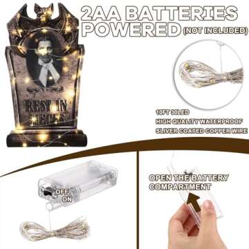 Hiboom 6 Pcs Halloween RIP Graveyard Tombstones with 6 Pcs 3D Changing Face Moving Picture Frame, 6 LED String Lights 23.6x15.7 Inch Large Halloween Tombstones Decoration for Yard Garden Lawn(Rock)